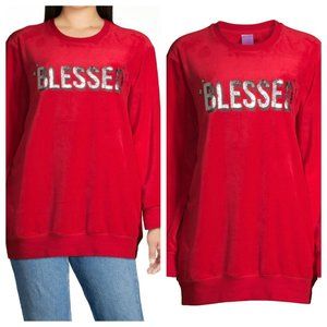 No Boundaries Juniors Graphic "Blessed" Red Pullover Sweatshirt Size XXL